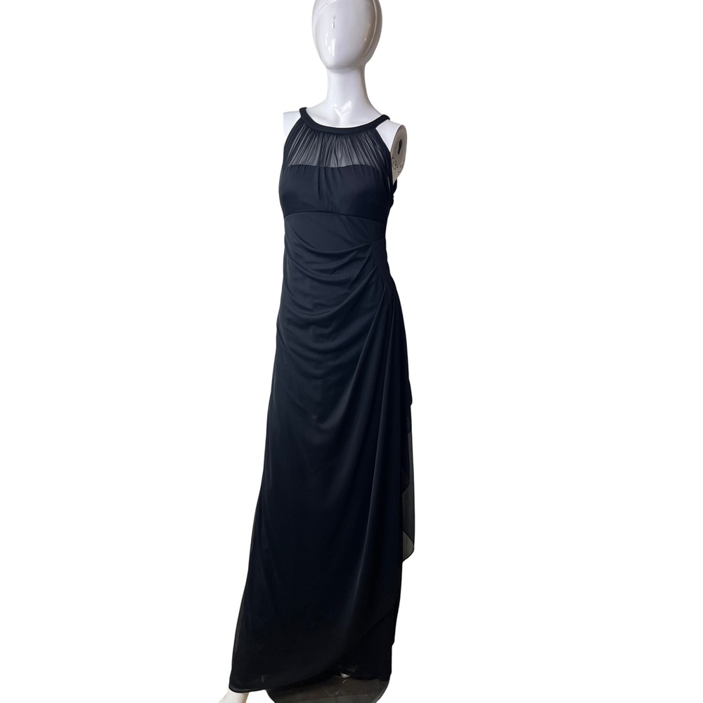David's Bridal Formal Gown Evening Dress Sheer‎ Neckline Black Size 4